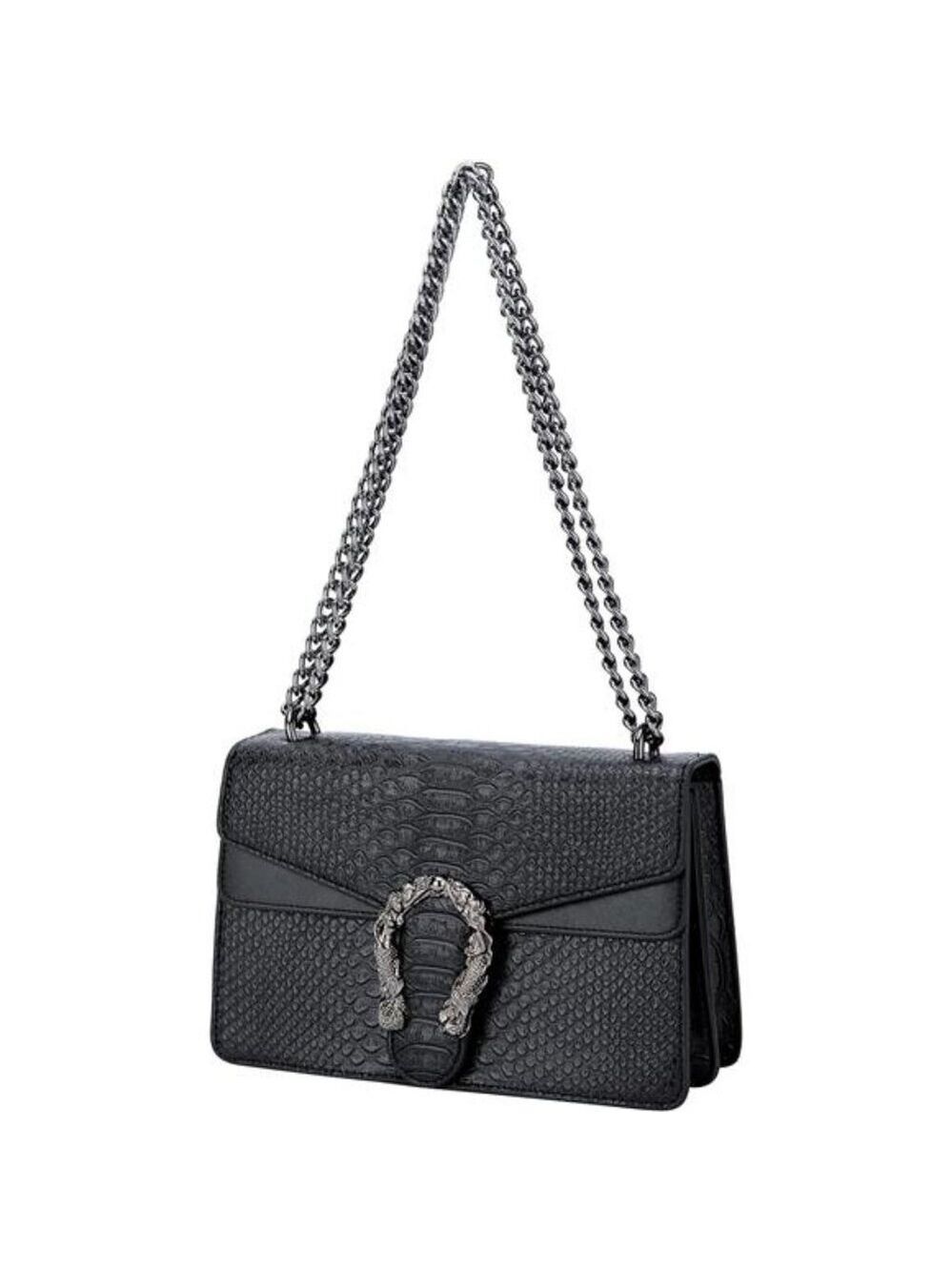 Women Leather Shoulder Bag Snake Print Crossbody Purse Square Chain Handbag
